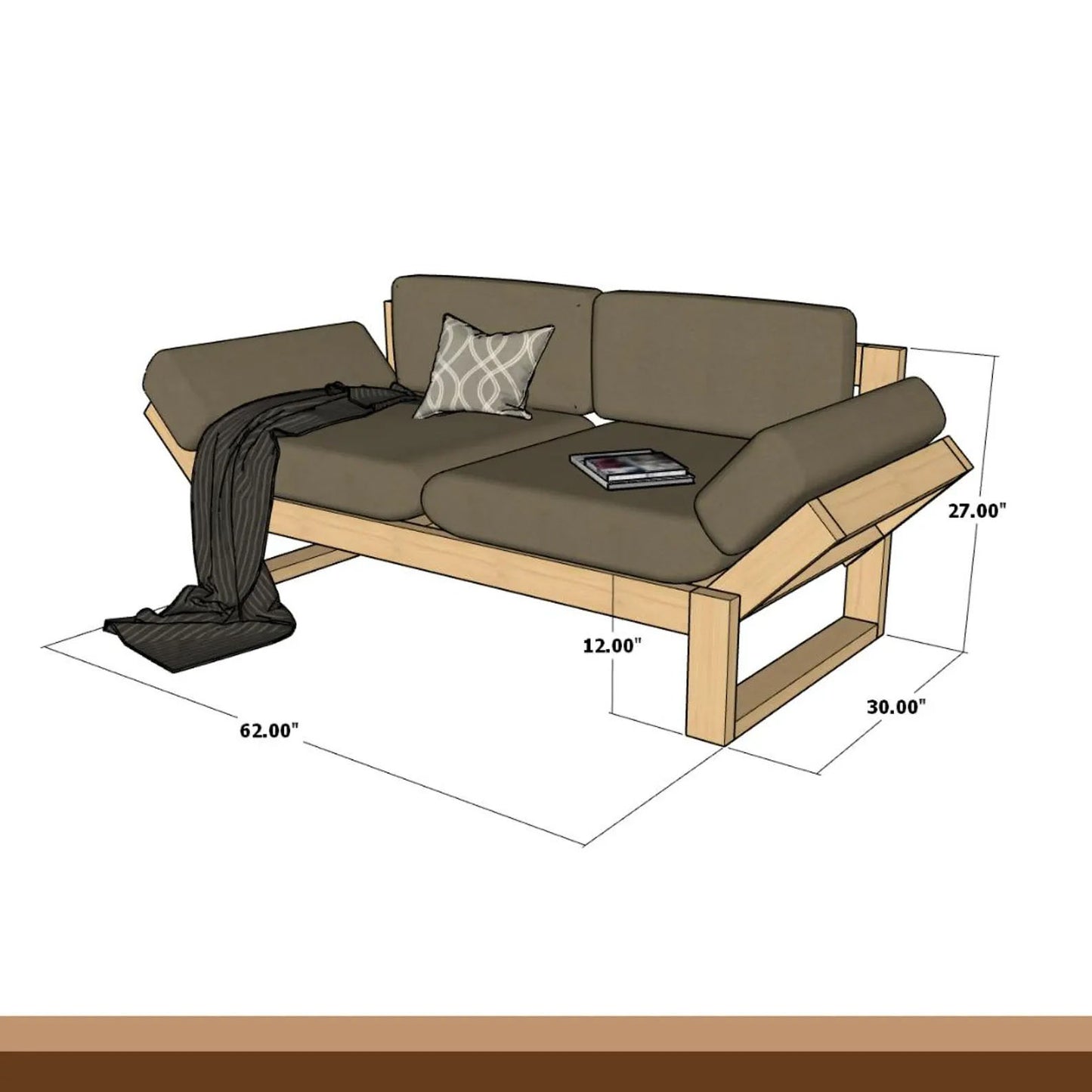 Minimalist DIY Sofa Plan Customizable Seat Cushion, Removable Cover, Modern Frame