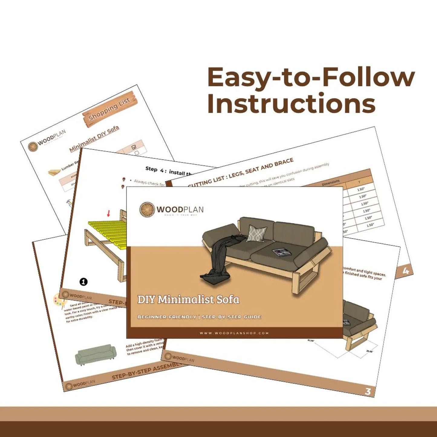 Minimalist DIY Sofa Plan Customizable Seat Cushion, Removable Cover, Modern Frame