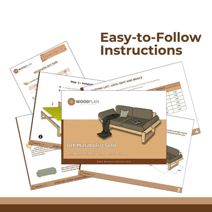 Minimalist DIY Sofa Plan Customizable Seat Cushion, Removable Cover, Modern Frame