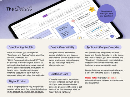 OneNote Planner 2026 Hyperlinked Digital Planner