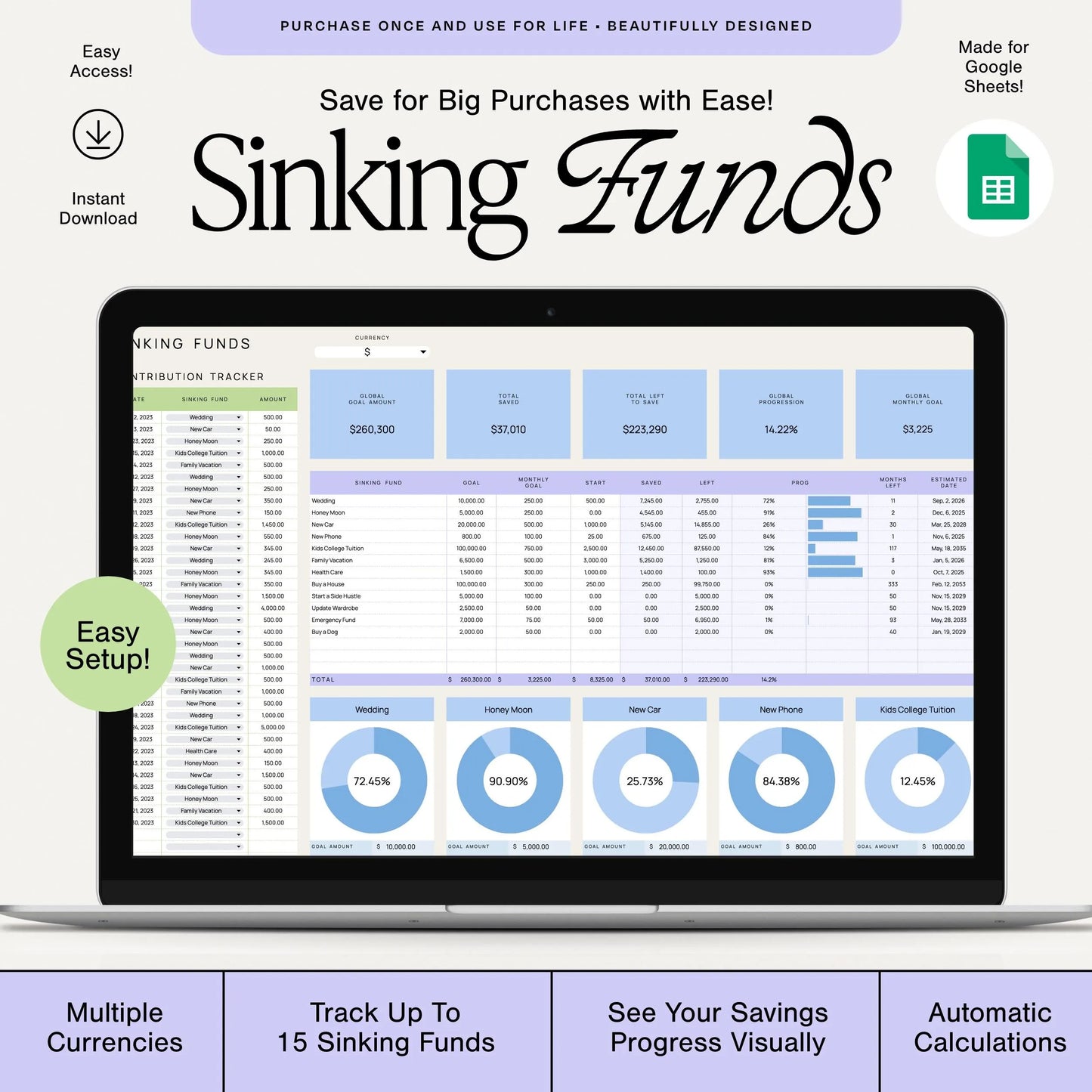 Sinking Funds Tracker Aesthetic Savings Spreadsheet