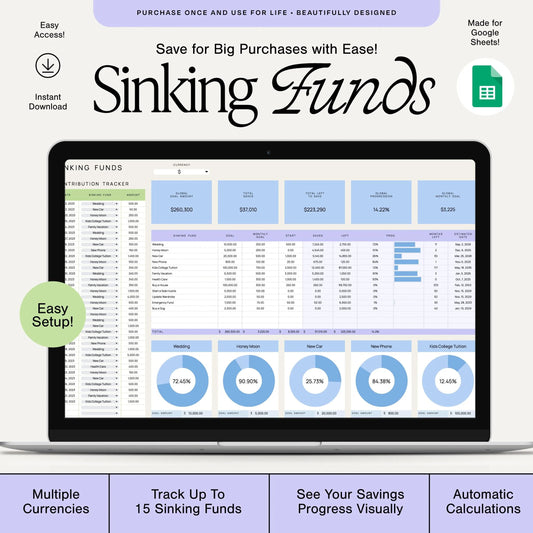 Sinking Funds Tracker Aesthetic Savings Spreadsheet