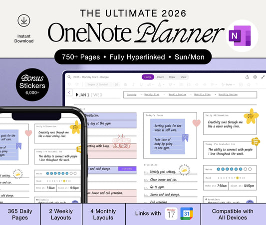 OneNote Planner 2026 Hyperlinked Digital Planner