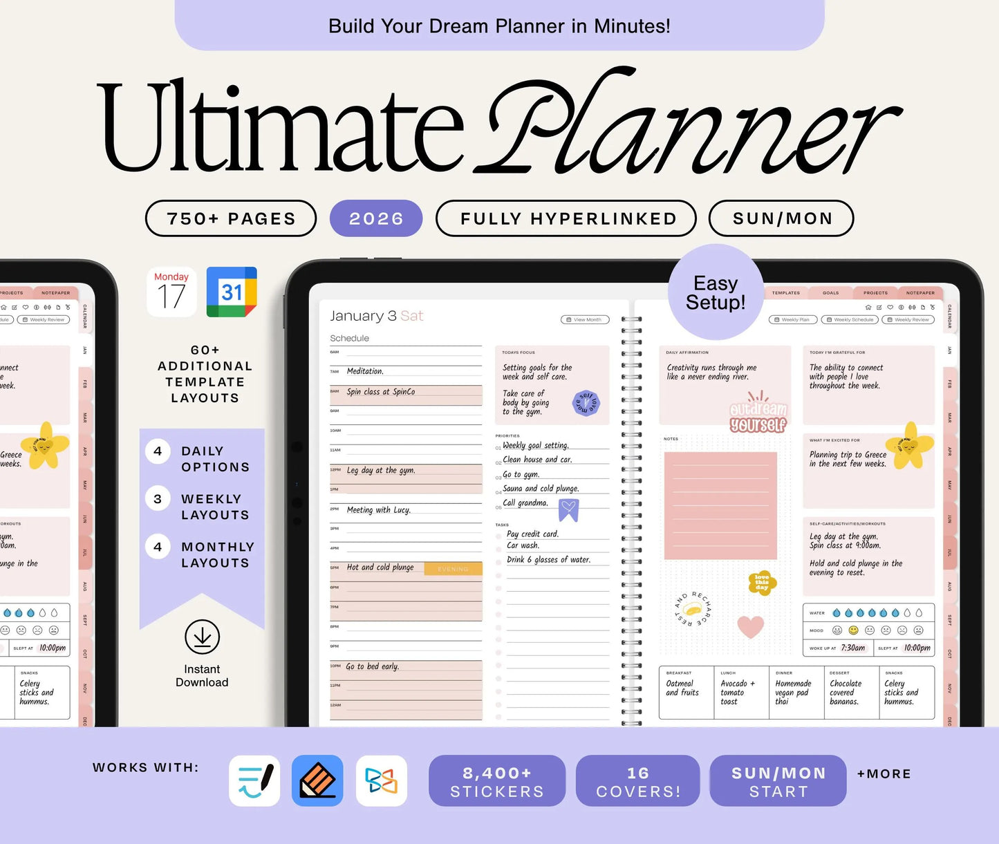 Digital Planner 2026 ADHD Digital Planner College Planner